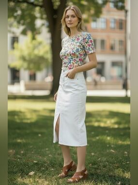 Juicy Couture Womens White Denim Midi Skirt